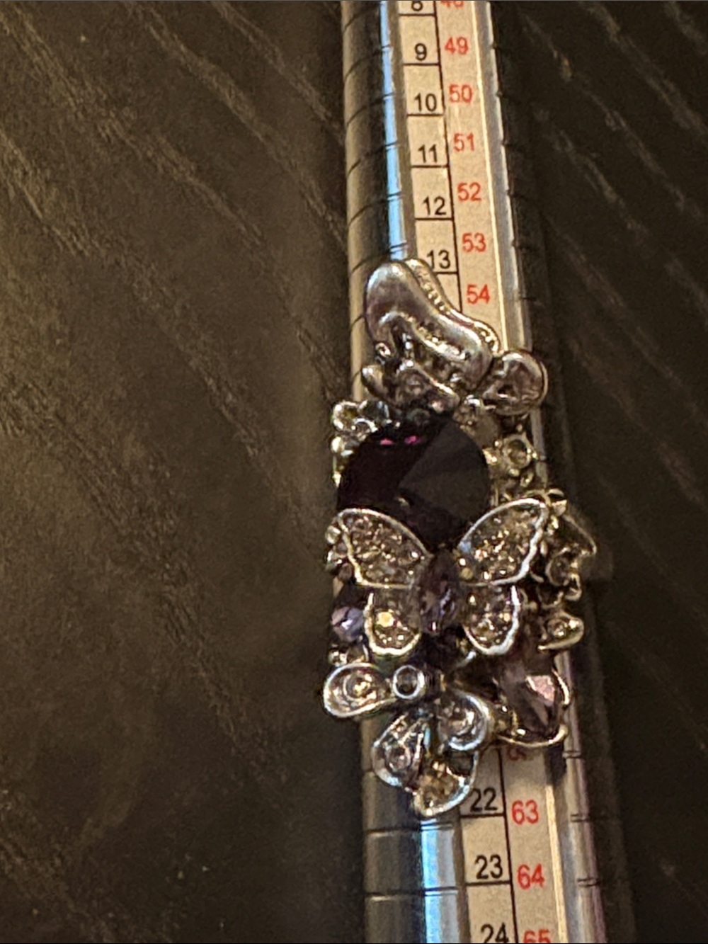 Vintage-Style Silver Butterfly Cocktail Ring with Deep Purple Gem
